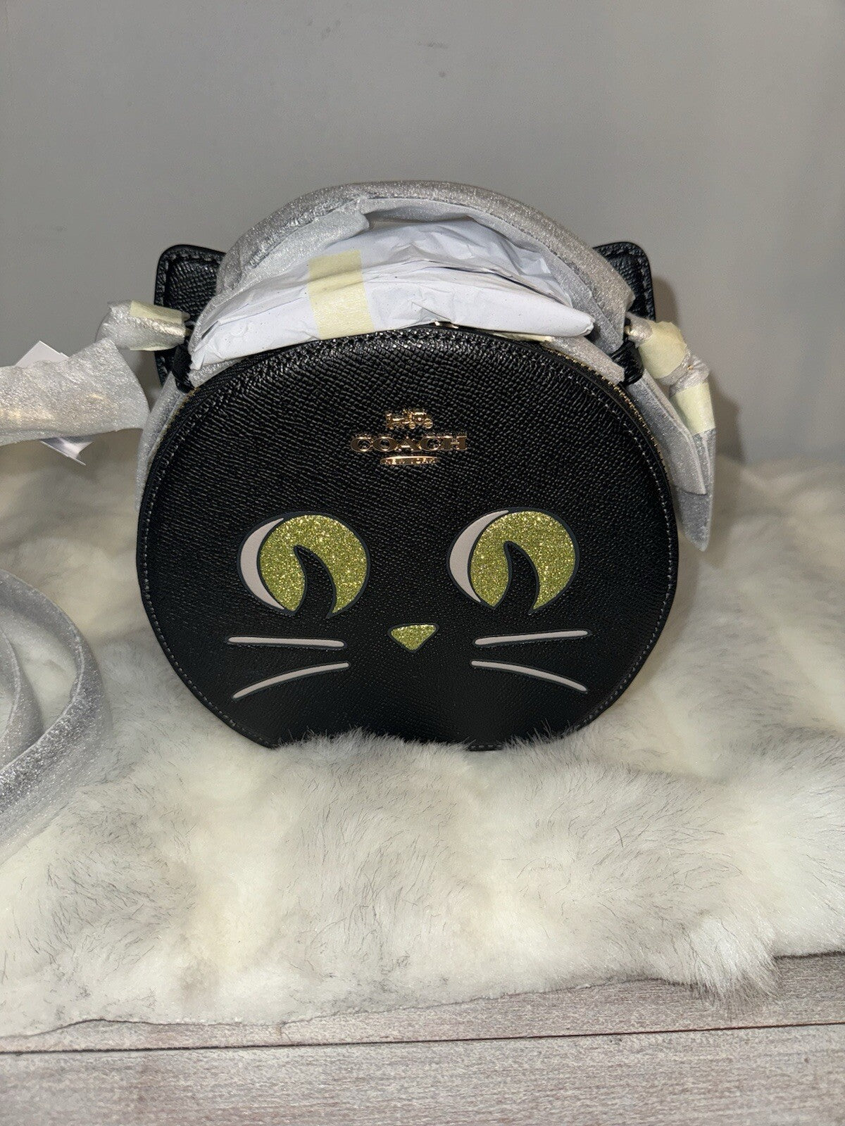 Coach CW467 Canteen Crossbody With Halloween Cat Crossgrain Leather Black Multi