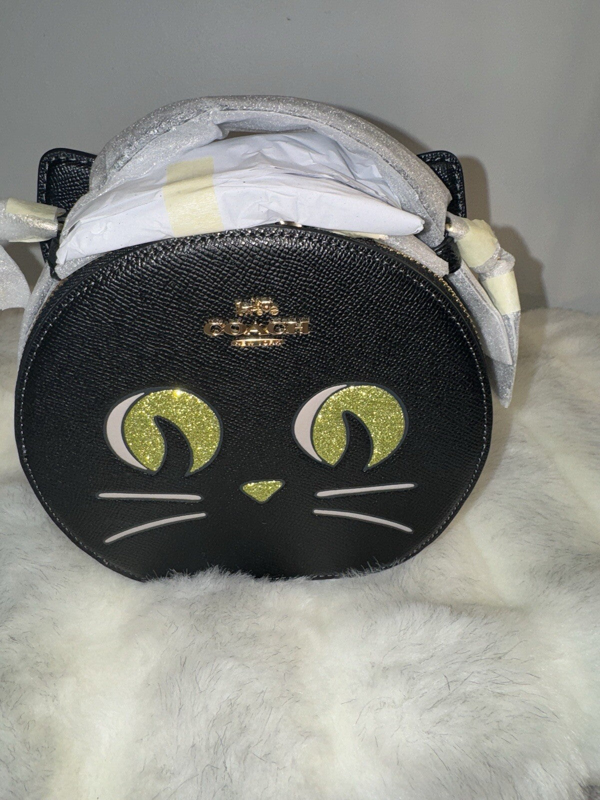 Coach CW467 Canteen Crossbody With Halloween Cat Crossgrain Leather Black Multi