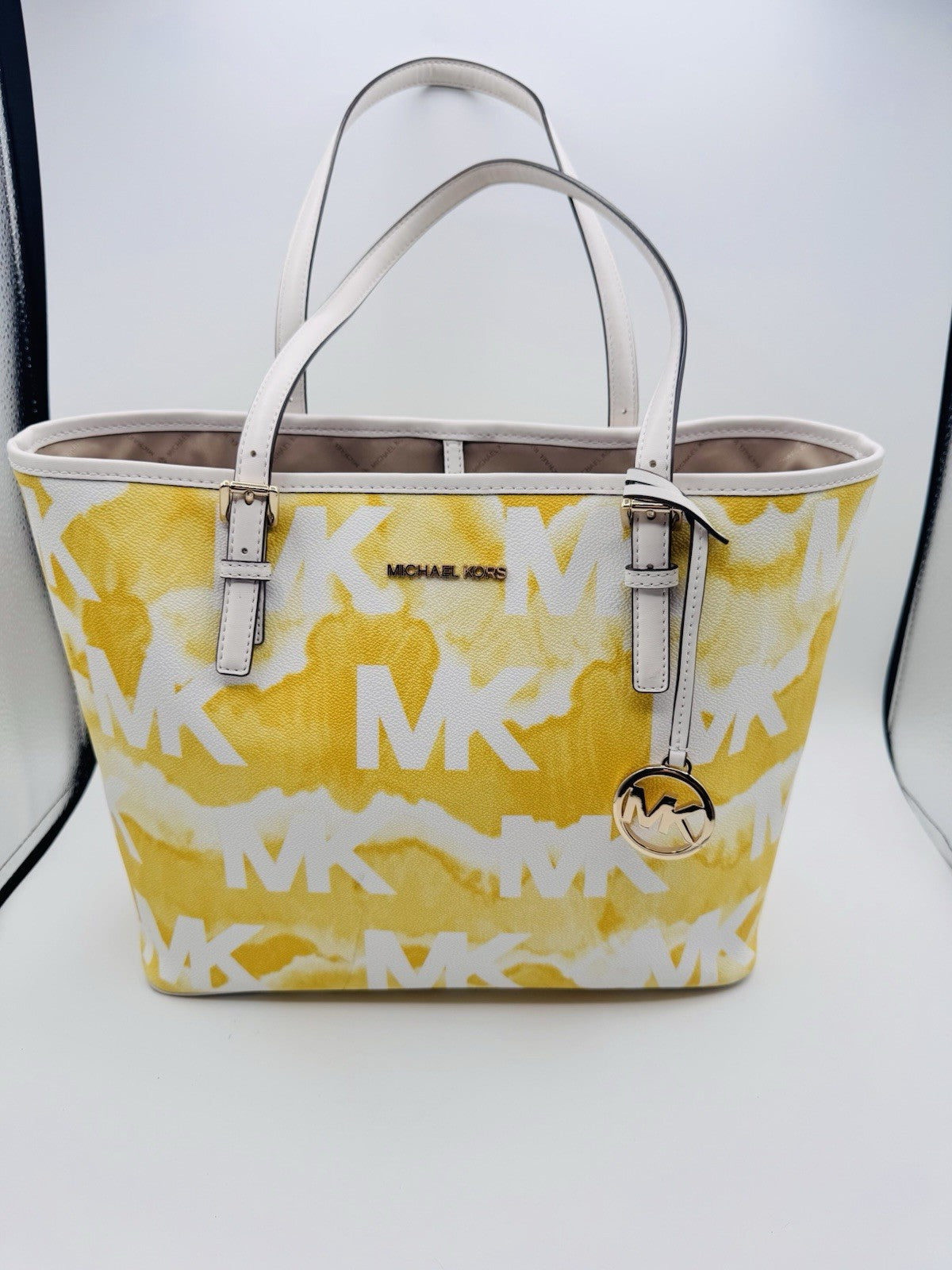 Michael Kors Jet Set Travel Medium Carryall Tote Buttercup Multi Tie Dye Yellow
