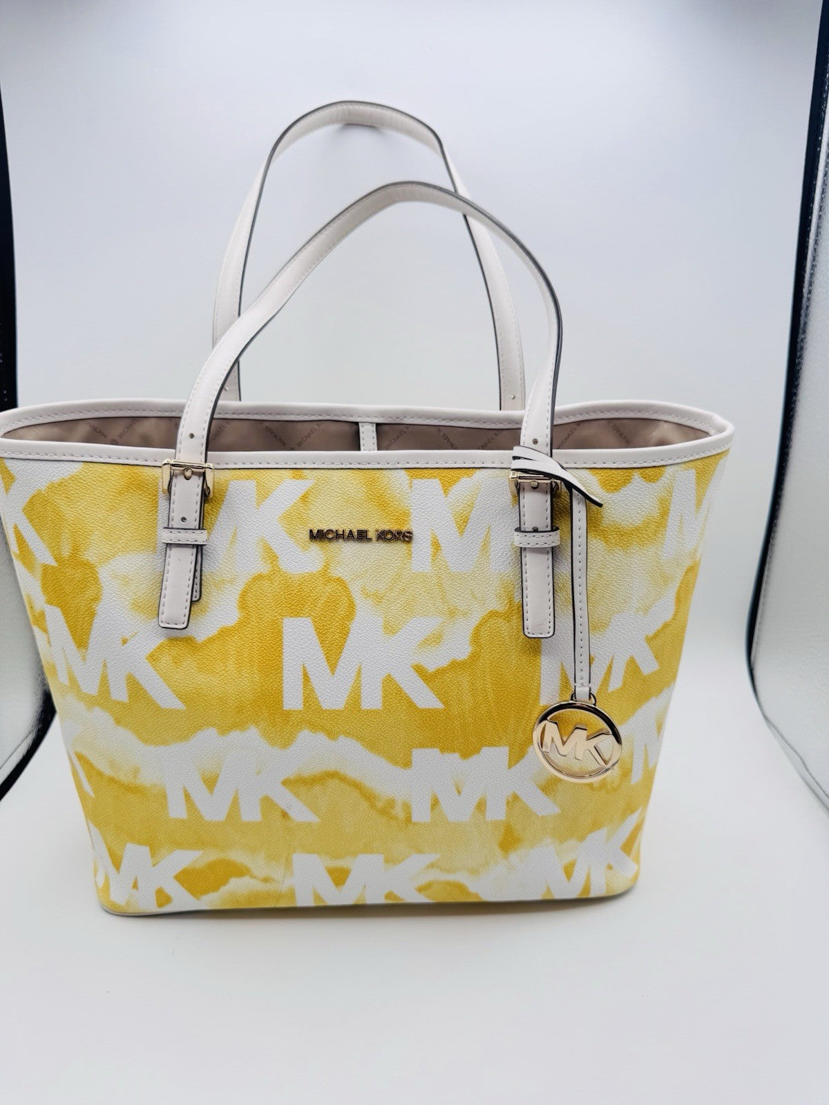 Michael Kors Jet Set Travel Medium Carryall Tote Buttercup Multi Tie Dye Yellow