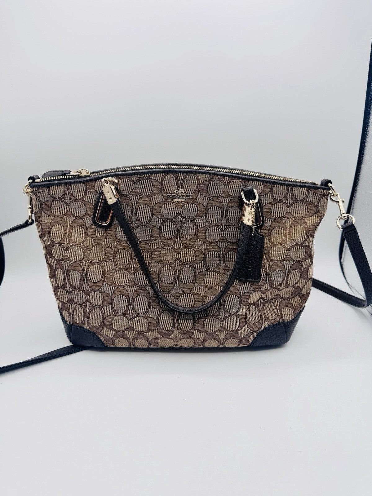 Coach Signature Kelsey Khaki Jacquard Satchel Crossbody Handbag F36181