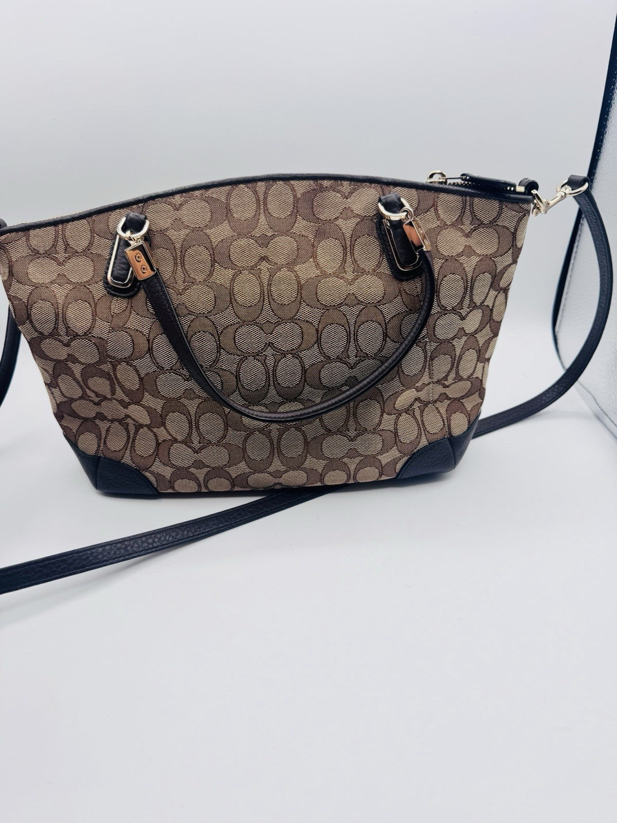 Coach Signature Kelsey Khaki Jacquard Satchel Crossbody Handbag F36181