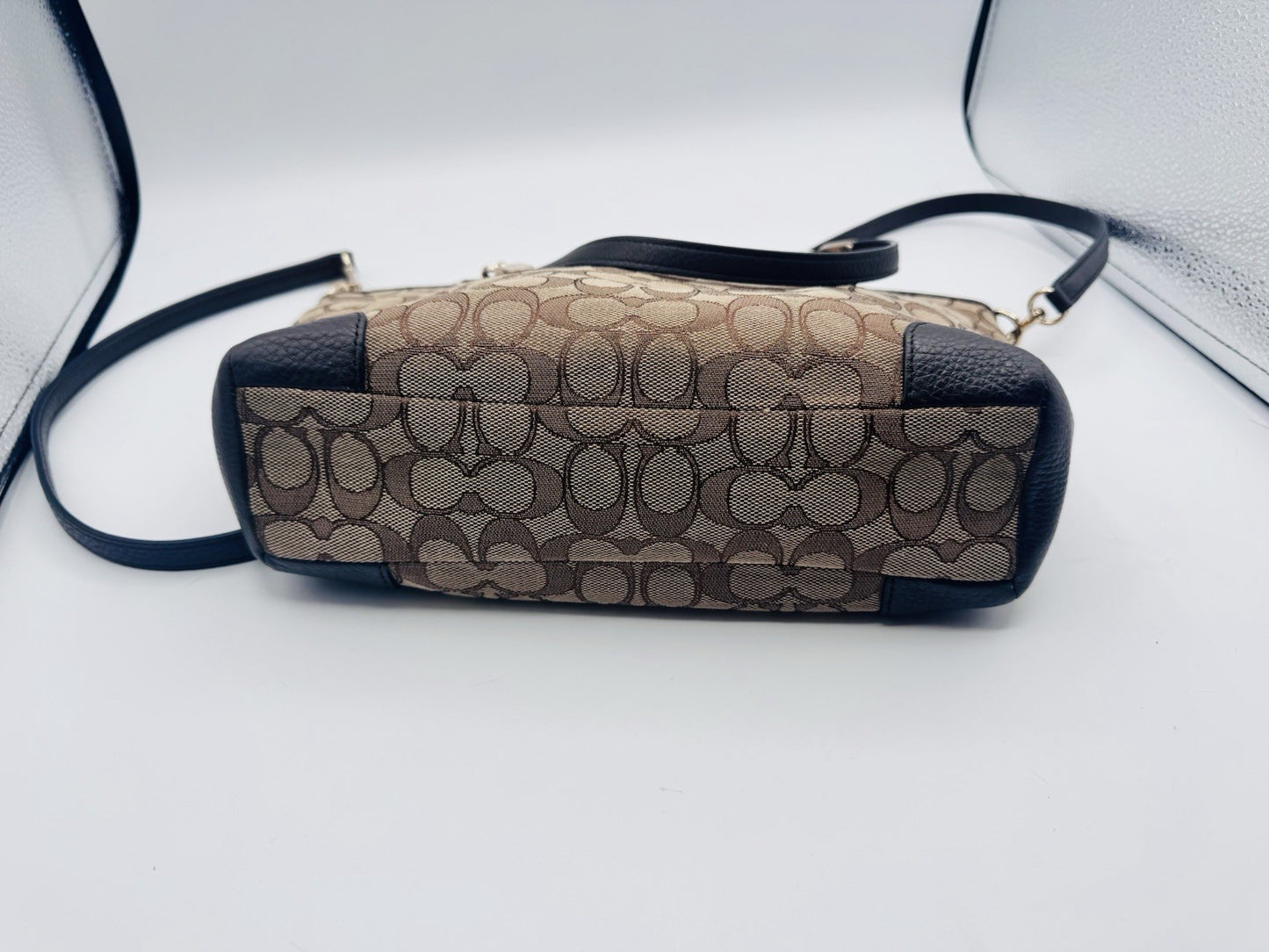 Coach Signature Kelsey Khaki Jacquard Satchel Crossbody Handbag F36181