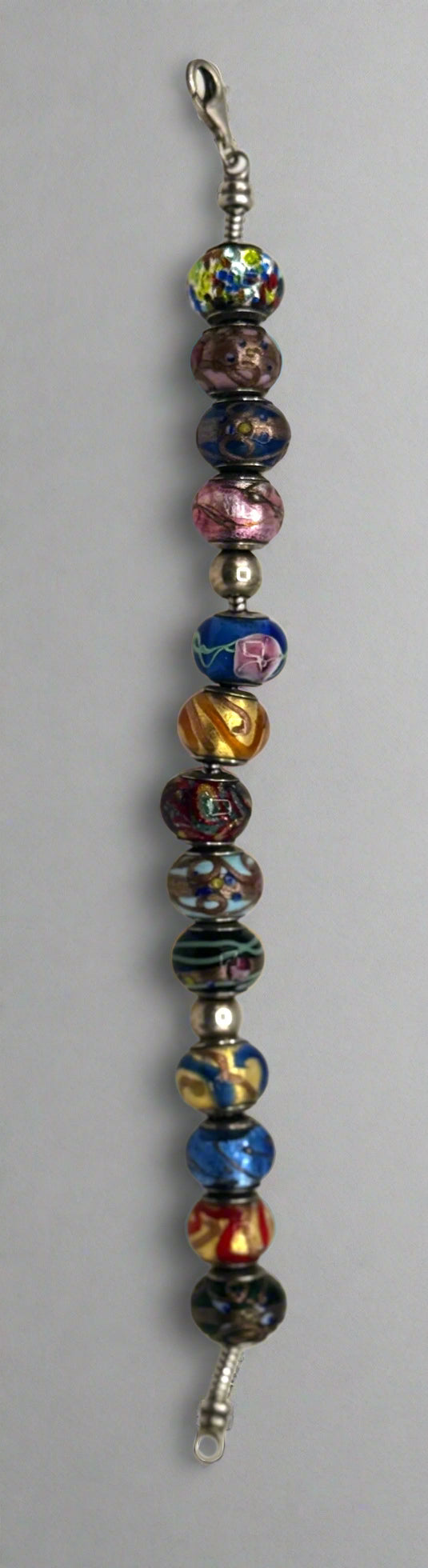 Sterling Silver Murano Glass Bead Bracelet – Vibrant Artisan Lampwork Charm Jewelry
