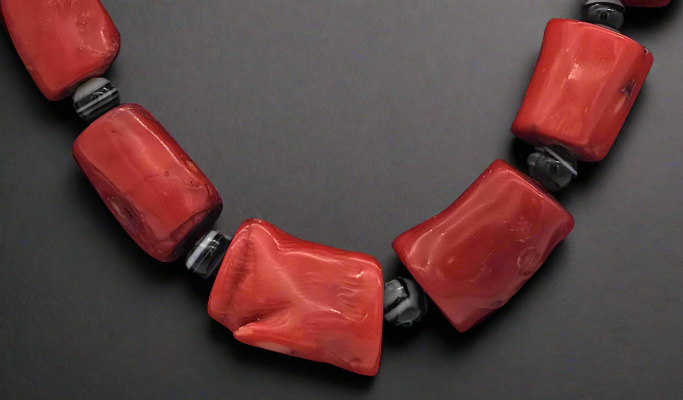 Chunky Genuine Red Coral Necklace – Sterling Silver Toggle Clasp (23")