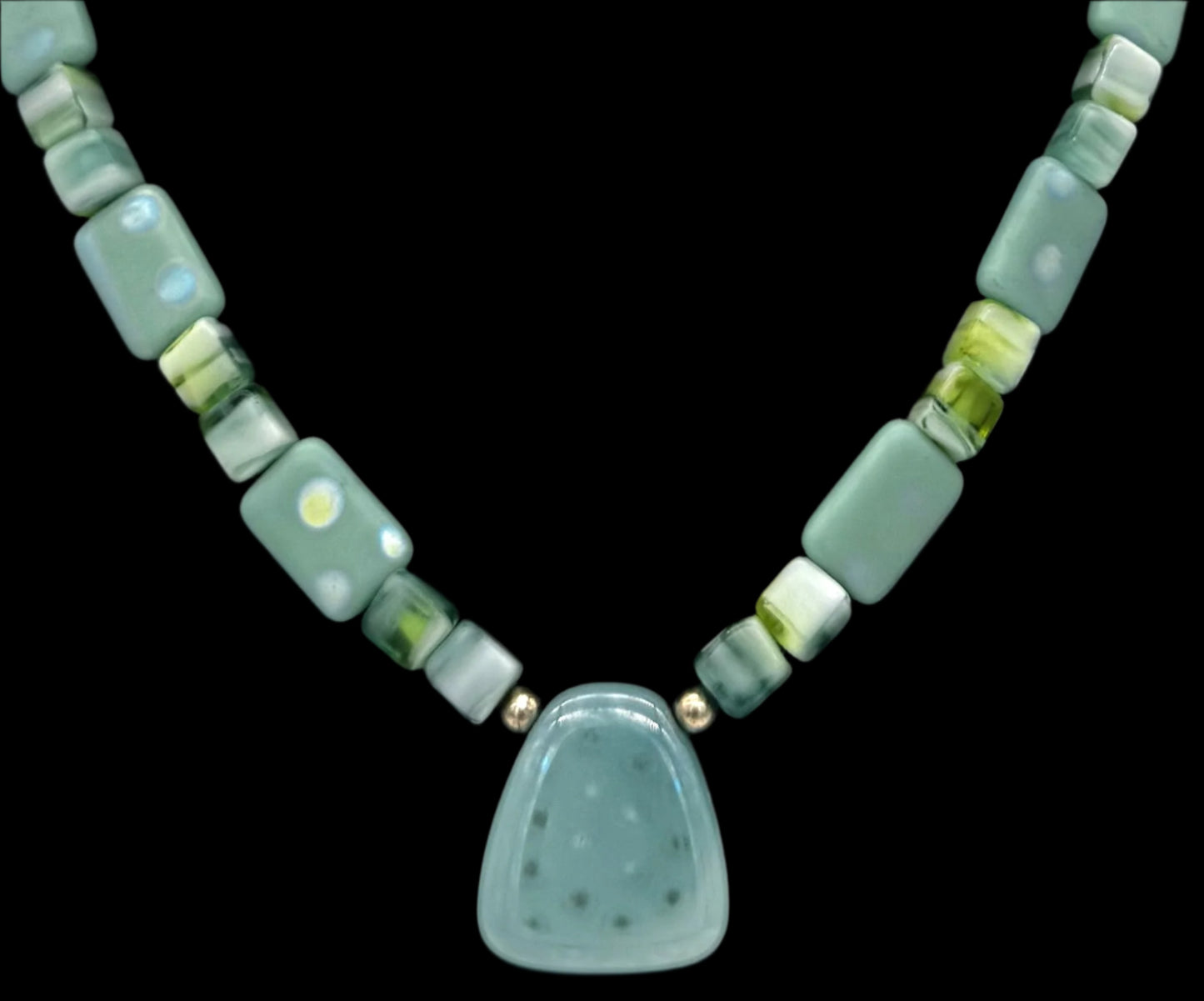 Mint Green Fused Glass Pendant Necklace – Sterling Silver Accents (23")