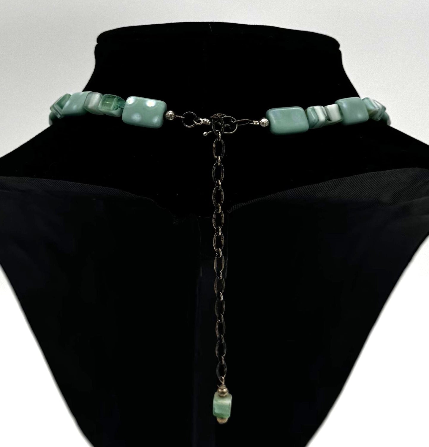 Mint Green Fused Glass Pendant Necklace – Sterling Silver Accents (23")