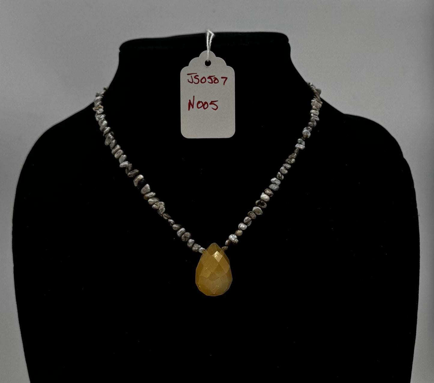 Baroque Pearl & Yellow Agate Drop Necklace β Sterling Silver Clasp (18")