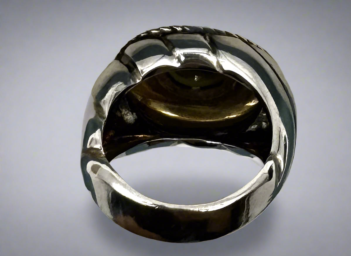 Sterling Silver & 14K Accent Statement Ring – Green Gemstone – Size 8.5