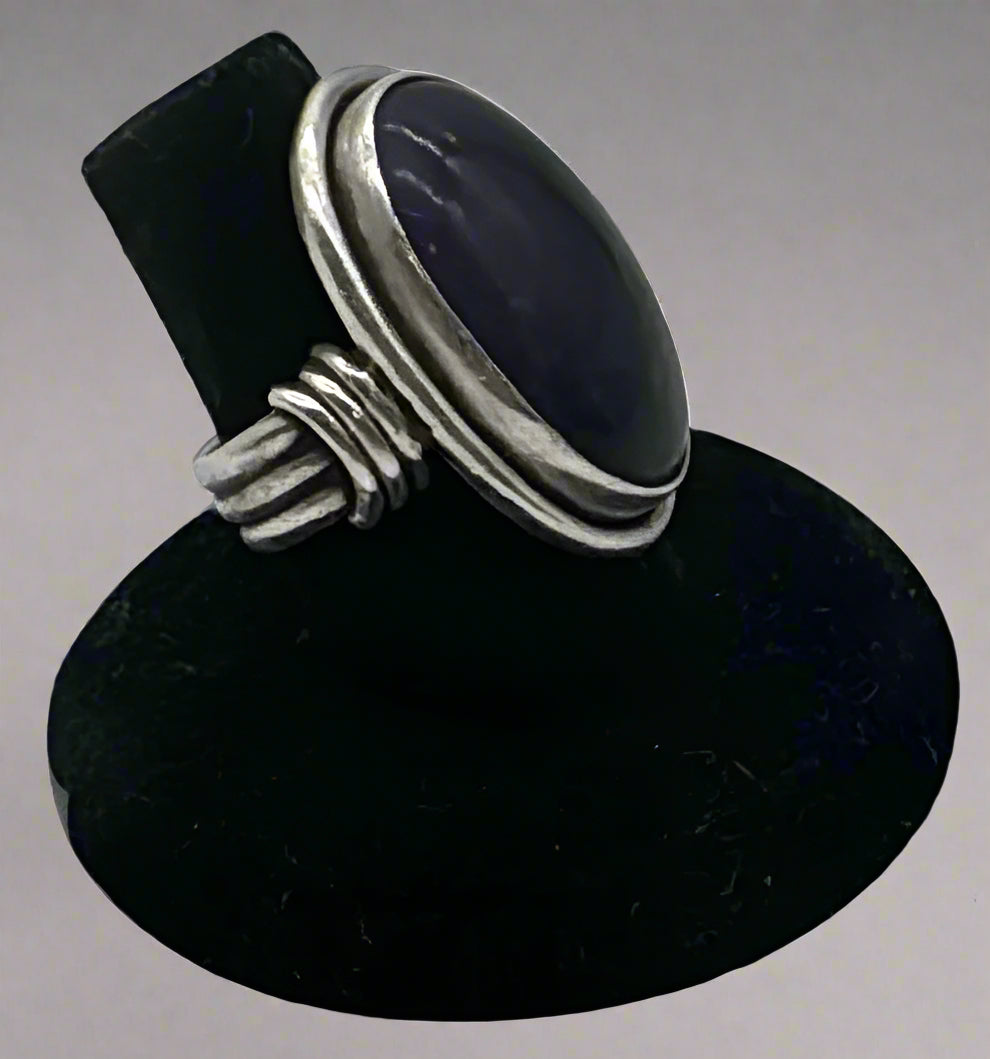Sterling Silver Amethyst Ring – Size 6 Oval Cabochon with Wrapped Band Detail