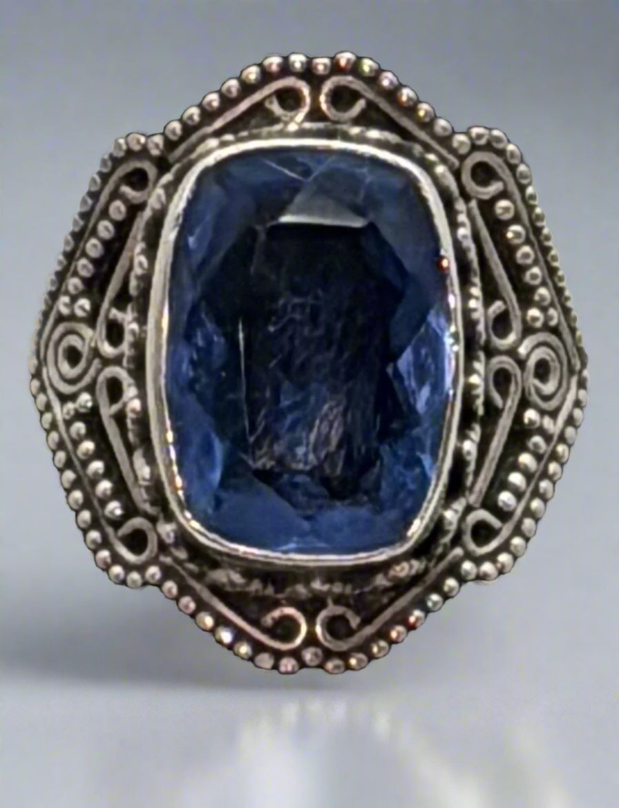 Art Deco Sterling Silver Ring – Size 7 – Bold Blue Statement Stone
