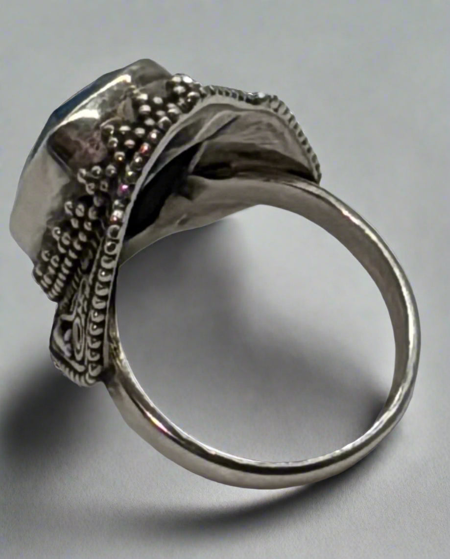 Art Deco Sterling Silver Ring – Size 7 – Bold Blue Statement Stone
