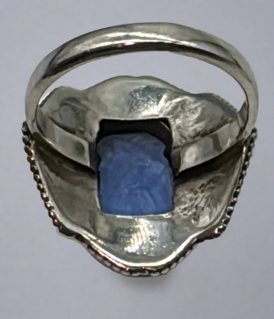 Art Deco Sterling Silver Ring – Size 7 – Bold Blue Statement Stone