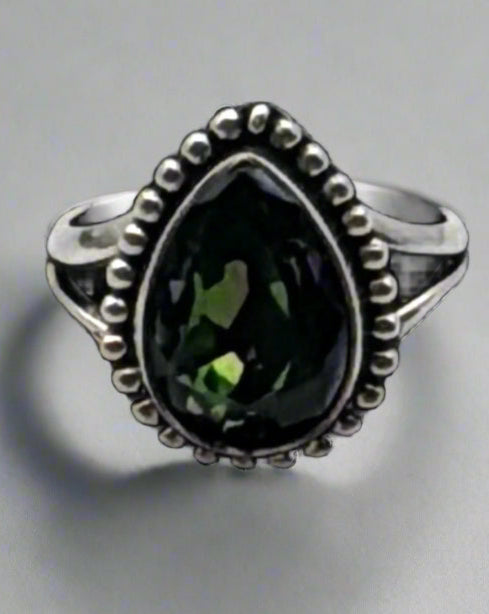 Sterling Silver Watermelon Quartz Ring – Teardrop Cut – Size 9.5