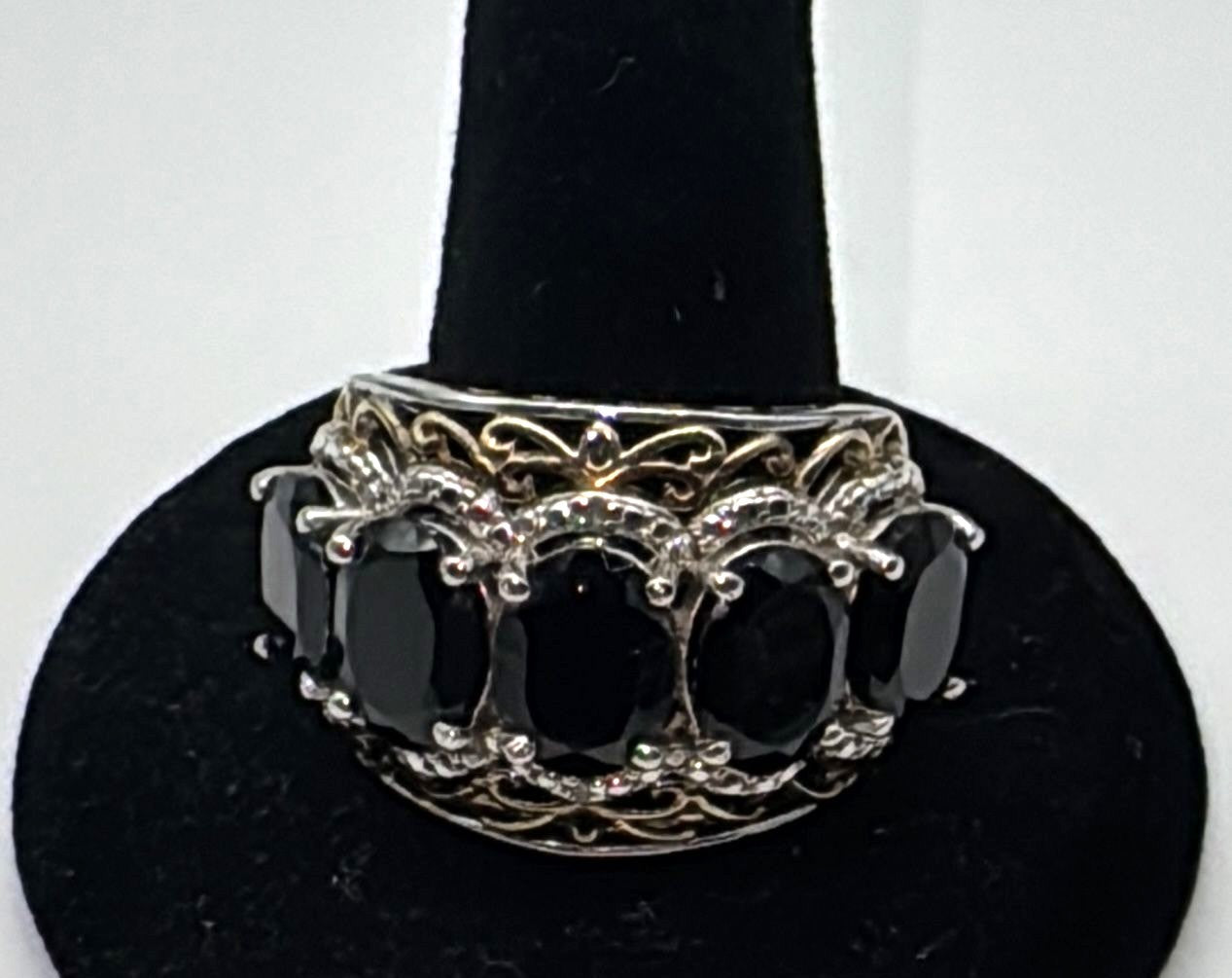 Sterling Silver Five-Stone Black Gem Ring