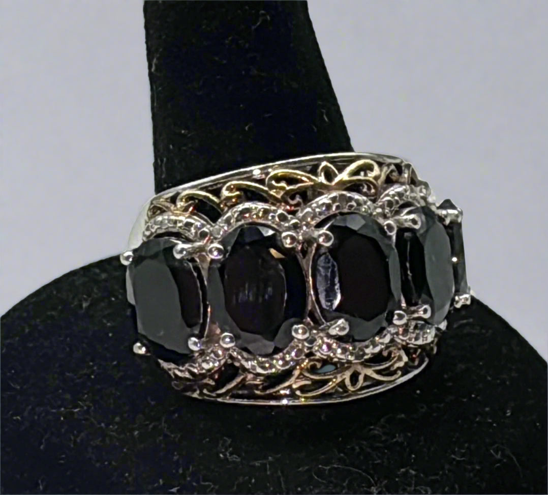 Sterling Silver Five-Stone Black Gem Ring