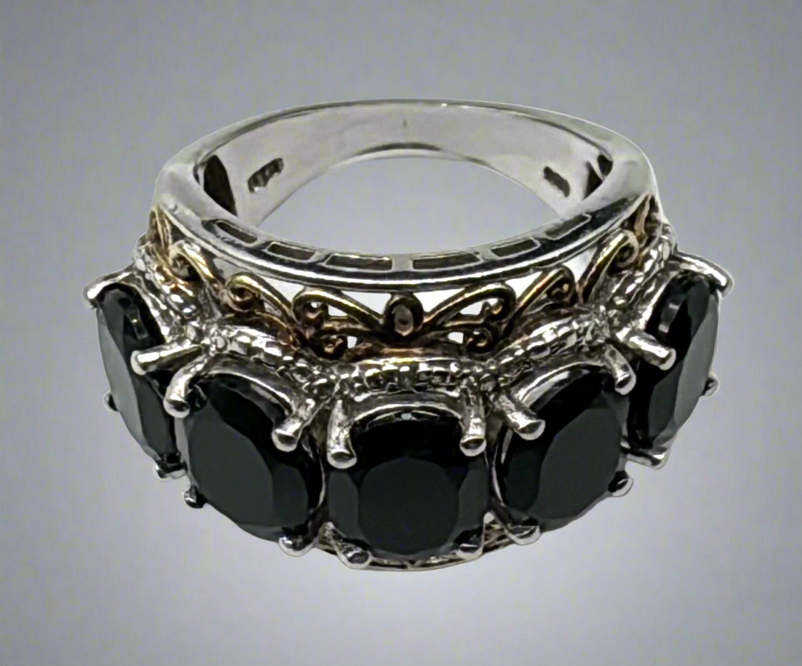 Sterling Silver Five-Stone Black Gem Ring