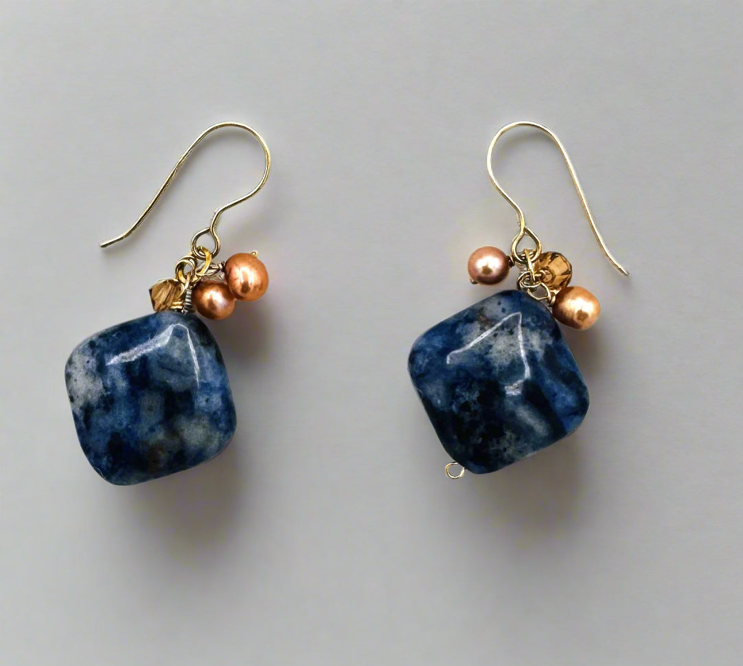 Gold Over Sterling Silver Navy & Bronze Gemstone Necklace & Earring Set