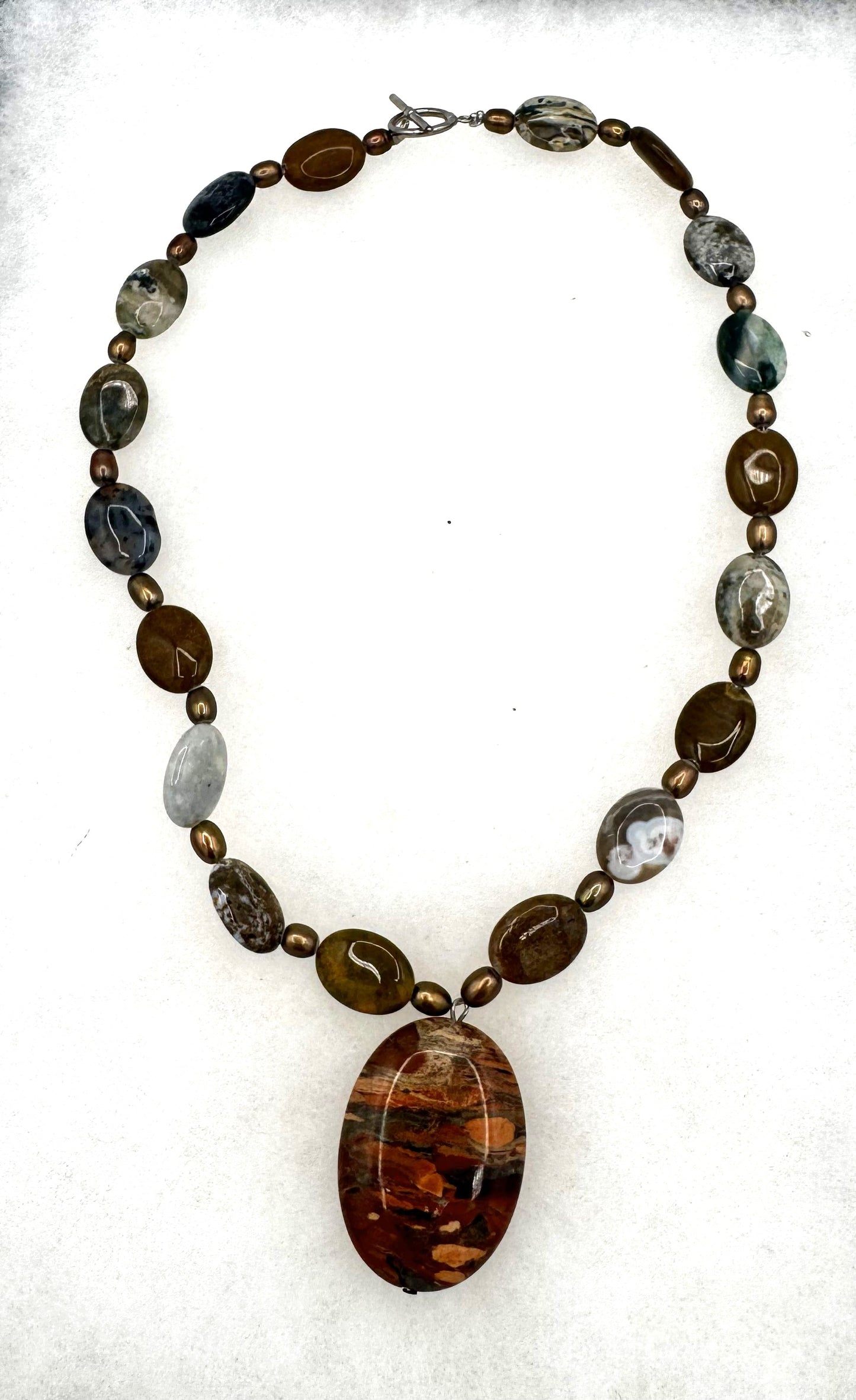 Picture Jasper & Agate Necklace and Earring Set – Sterling Silver (SS)