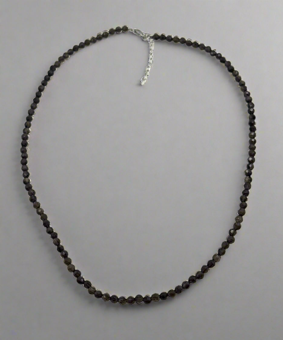 Smoky Brown Crystal Necklace – Faceted Beads on Sterling Silver Chain, Minimalist Sparkle