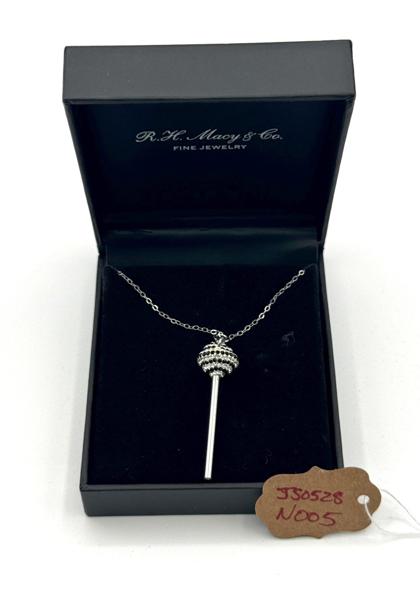 R.H. Macy & Co. Sterling Silver “Lollipop” Pendant Necklace – Black & White Crystal Accent