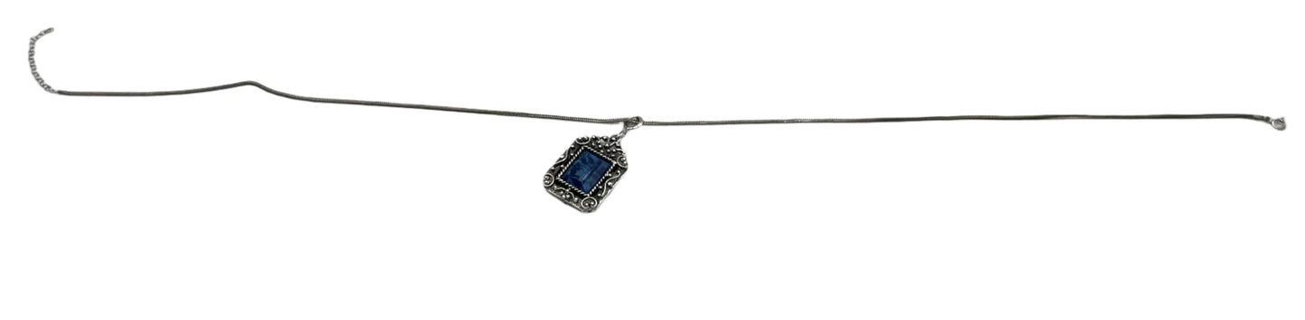 Vintage Boho Sterling Silver Necklace with Ornate Blue Glass Pendant