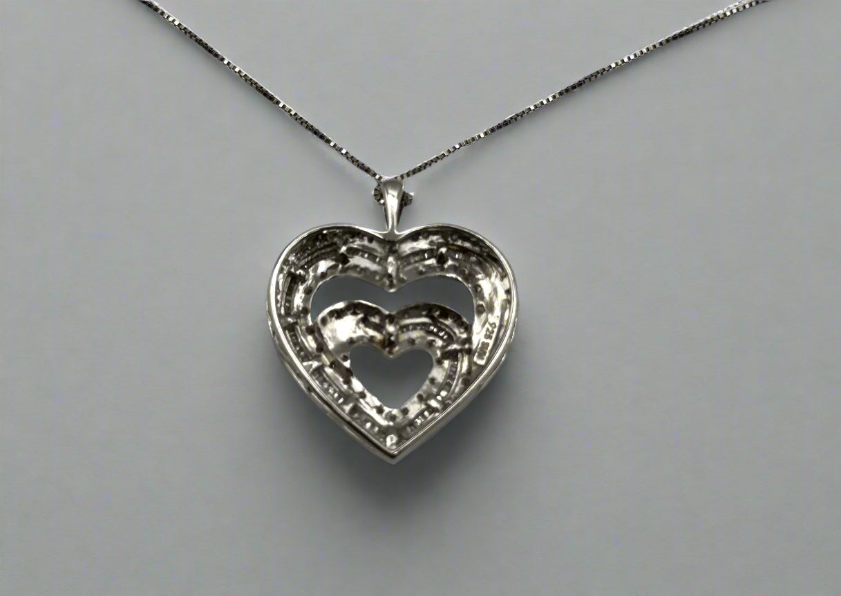 Sterling Silver Double Heart Pendant Necklace – Sparkling CZ Accents, 18"