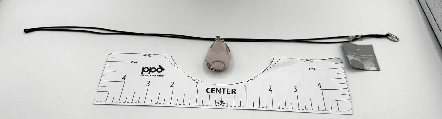 SJ Pearl Rose Quartz Teardrop Pendant Necklace on Black Cord