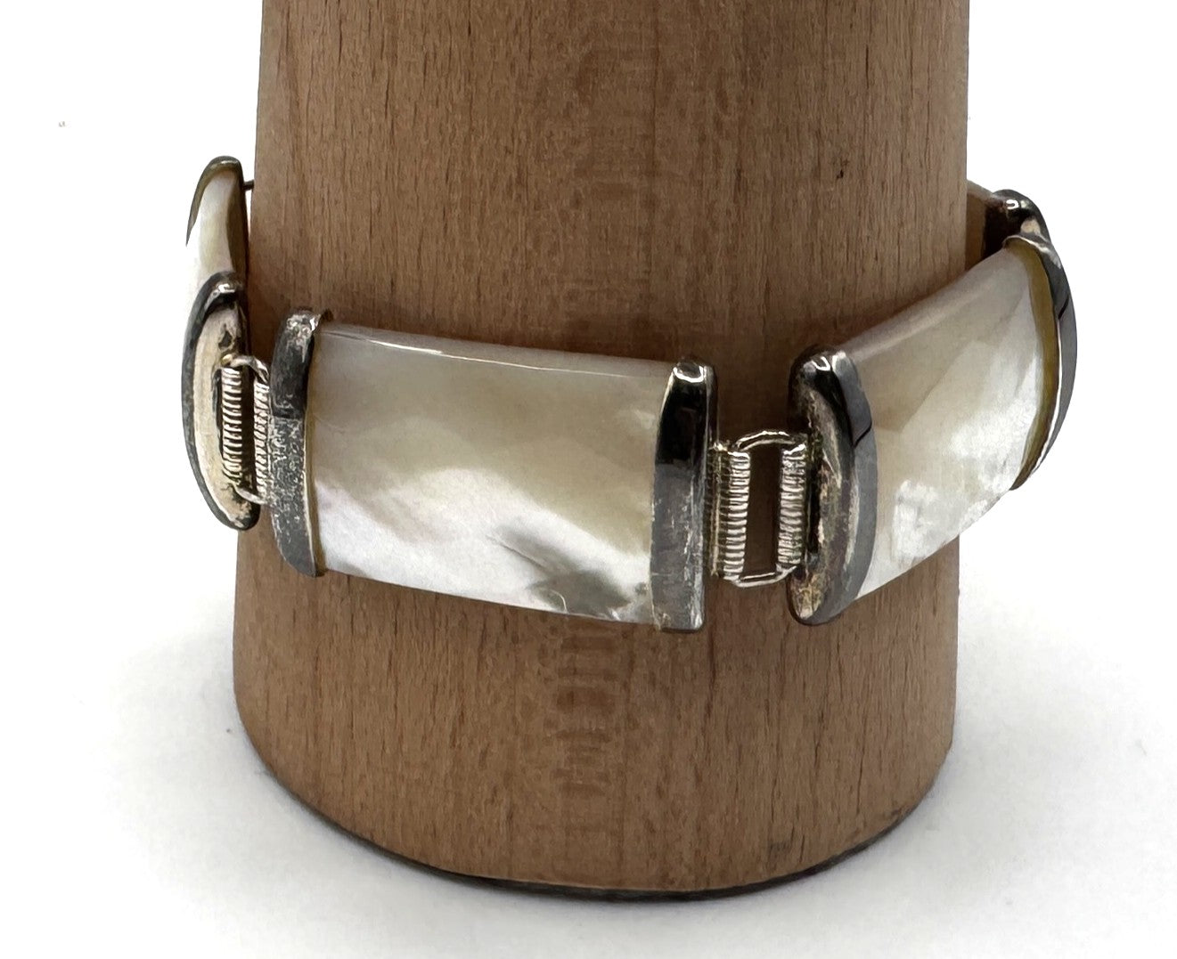 Sterling Silver & Mother of Pearl Panel Link Bracelet – Box Clasp