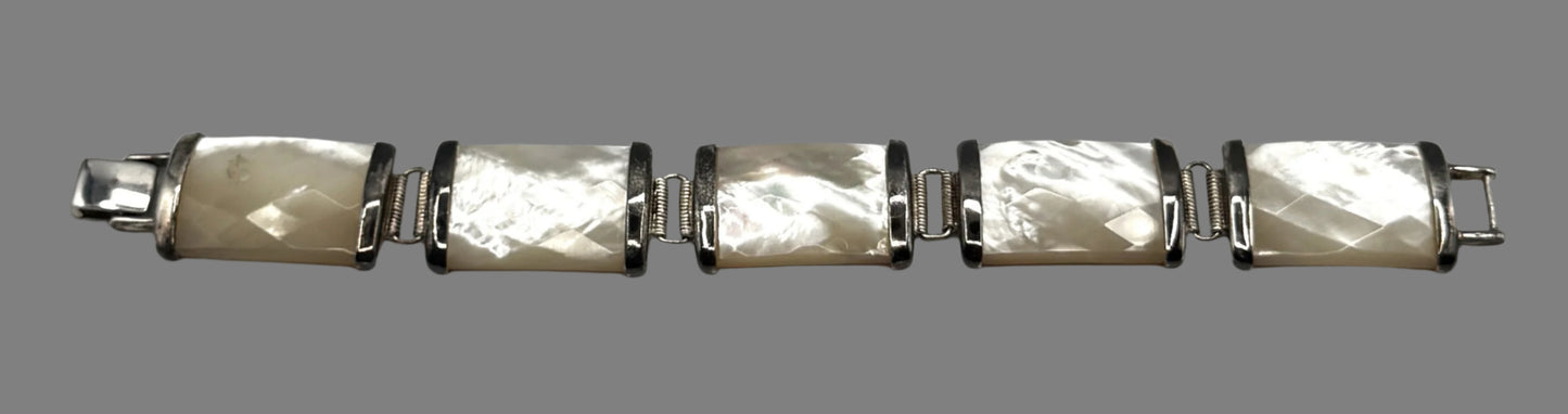 Sterling Silver & Mother of Pearl Panel Link Bracelet – Box Clasp
