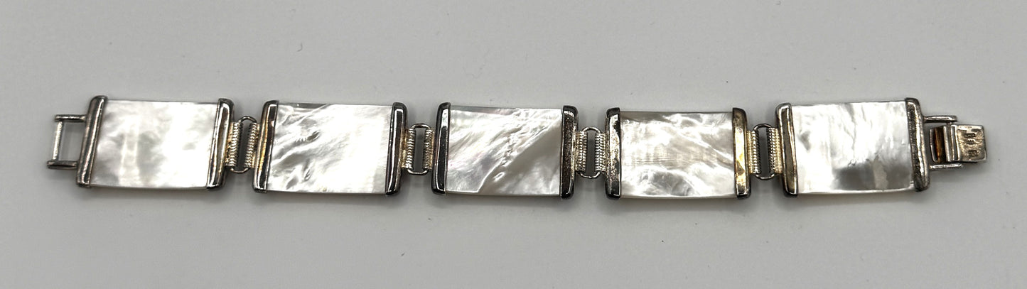 Sterling Silver & Mother of Pearl Panel Link Bracelet – Box Clasp