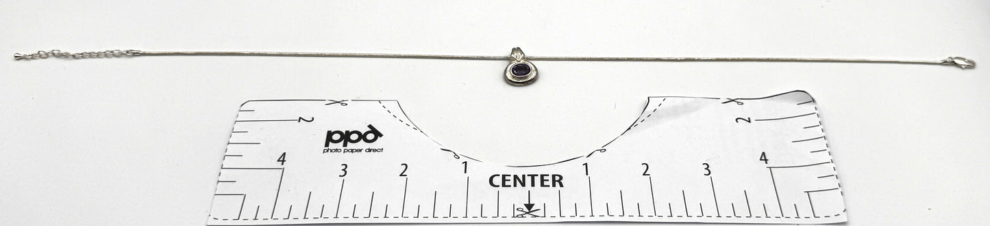 925 Sterling Silver & Amethyst Pendant Necklace – Signed, Modern Vintage Style