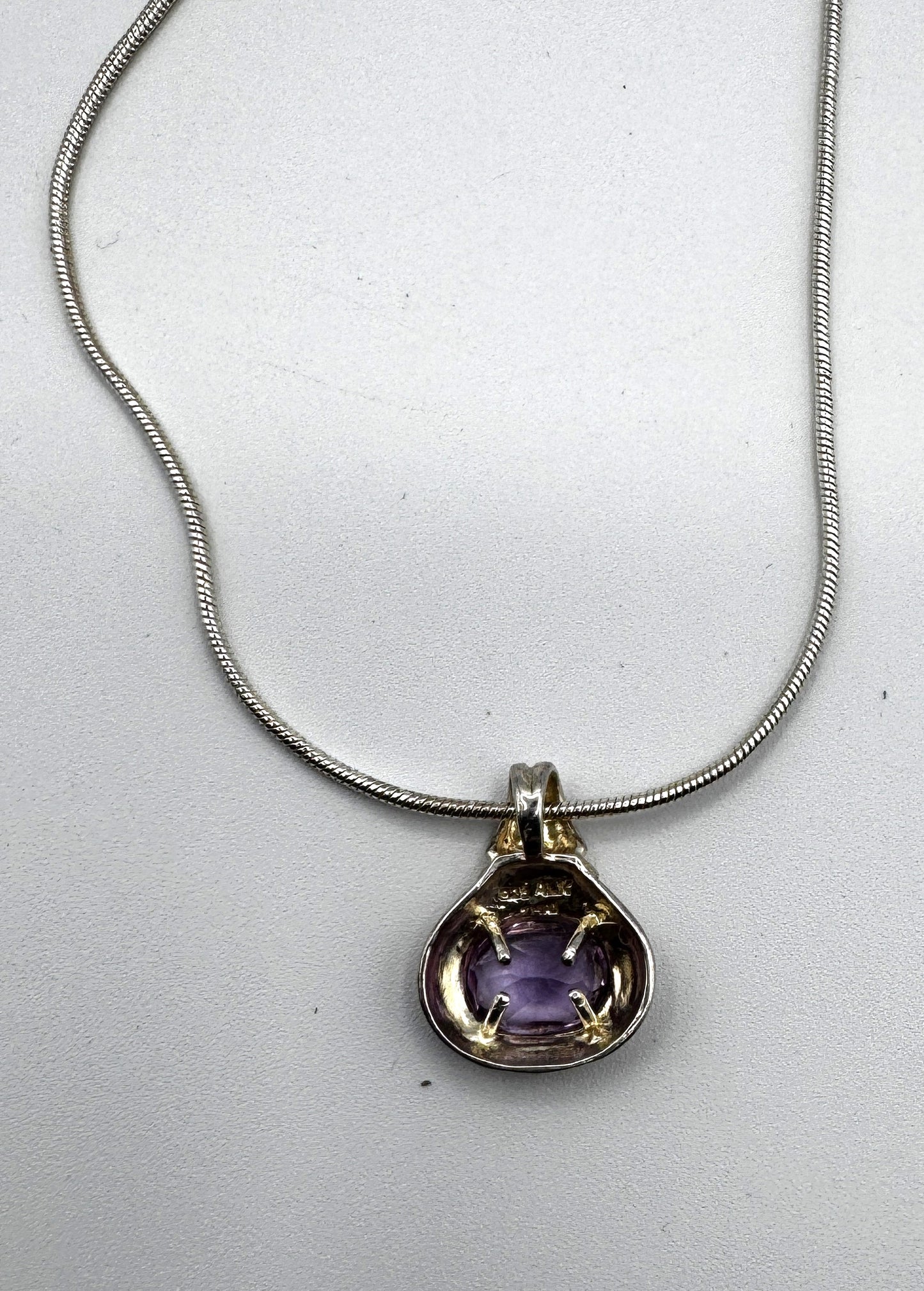 925 Sterling Silver & Amethyst Pendant Necklace – Signed, Modern Vintage Style