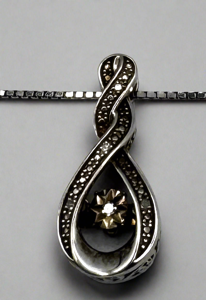 Vintage Zales Sterling Silver Diamond Infinity Fluttering Necklace