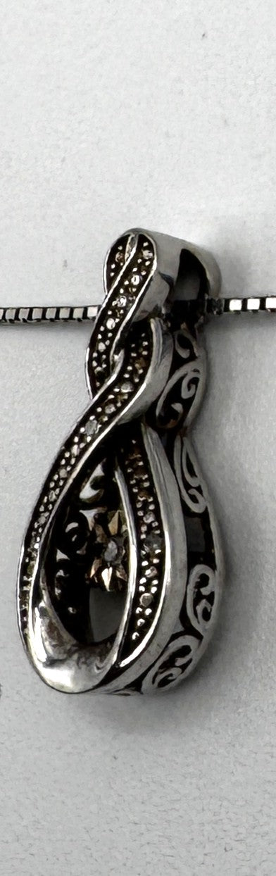 Vintage Zales Sterling Silver Diamond Infinity Fluttering Necklace