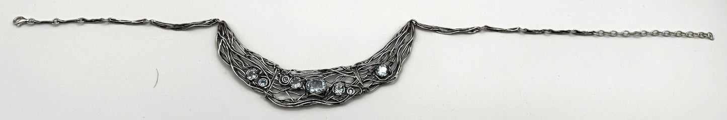 Or Paz Modernist Sterling Silver Collar Necklace with Blue Topaz Accents
