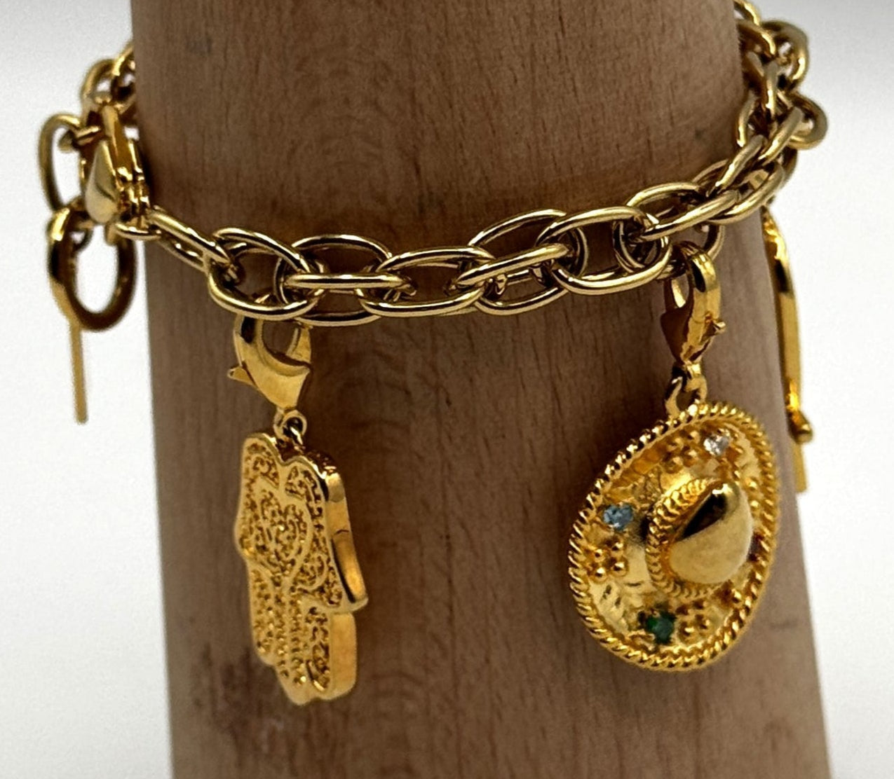 Elizabeth Taylor Gold-Tone Charm Bracelet with Hamsa, Ankh & Sombrero