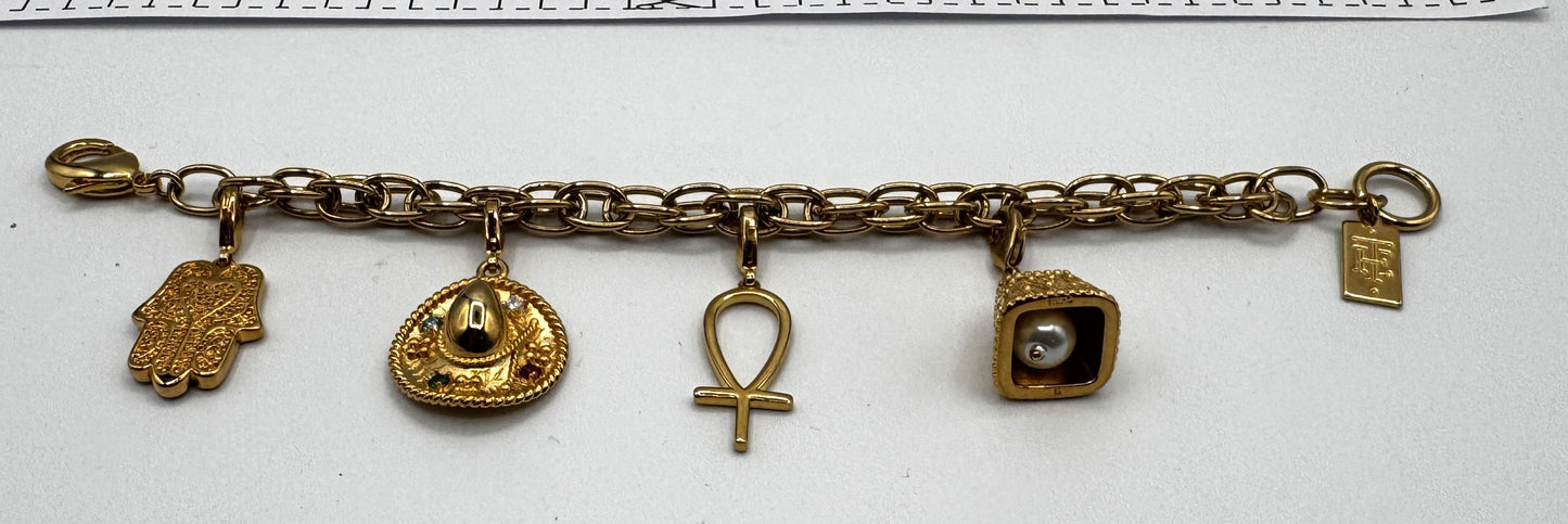 Elizabeth Taylor Gold-Tone Charm Bracelet with Hamsa, Ankh & Sombrero