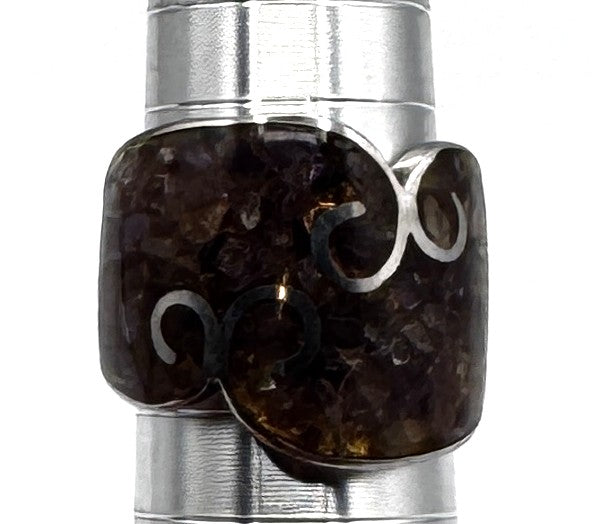 Sterling Silver & Crushed Amethyst Swirl Wide Band Ring – Size 10