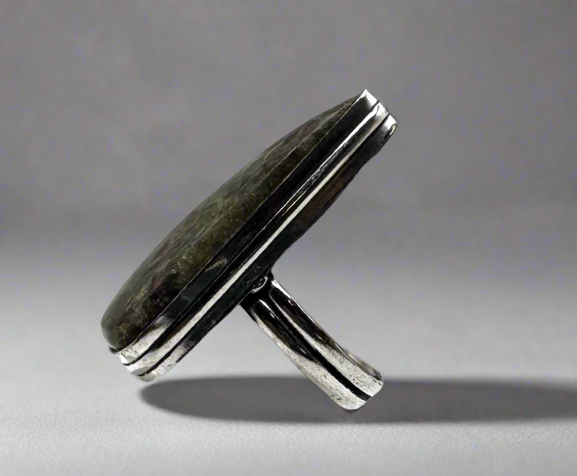 Sterling Silver Teardrop Ring with Natural Stone – Size 7
