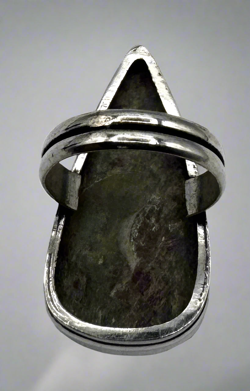 Sterling Silver Teardrop Ring with Natural Stone – Size 7