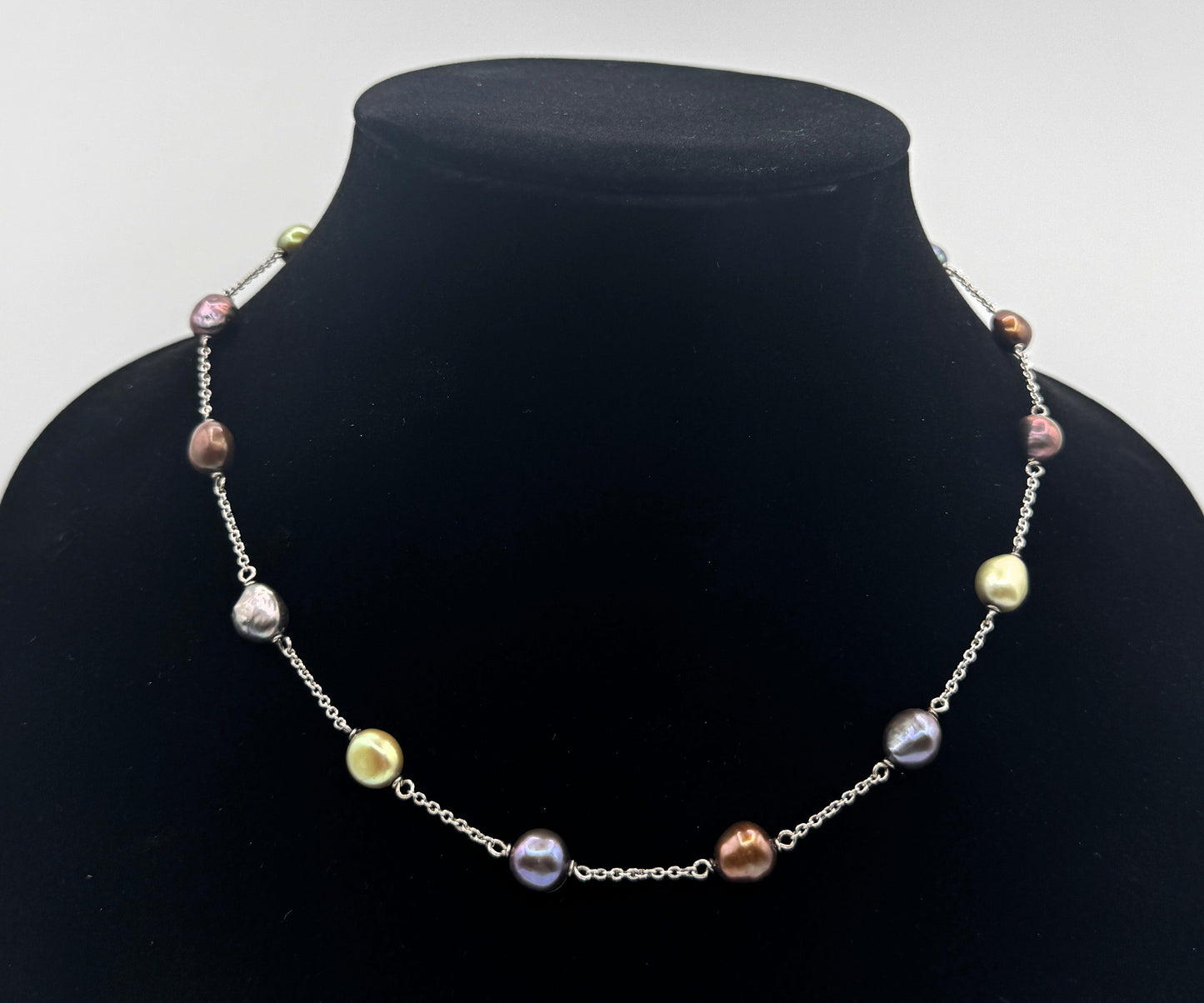 Sterling Silver Multicolor Baroque Pearl Necklace