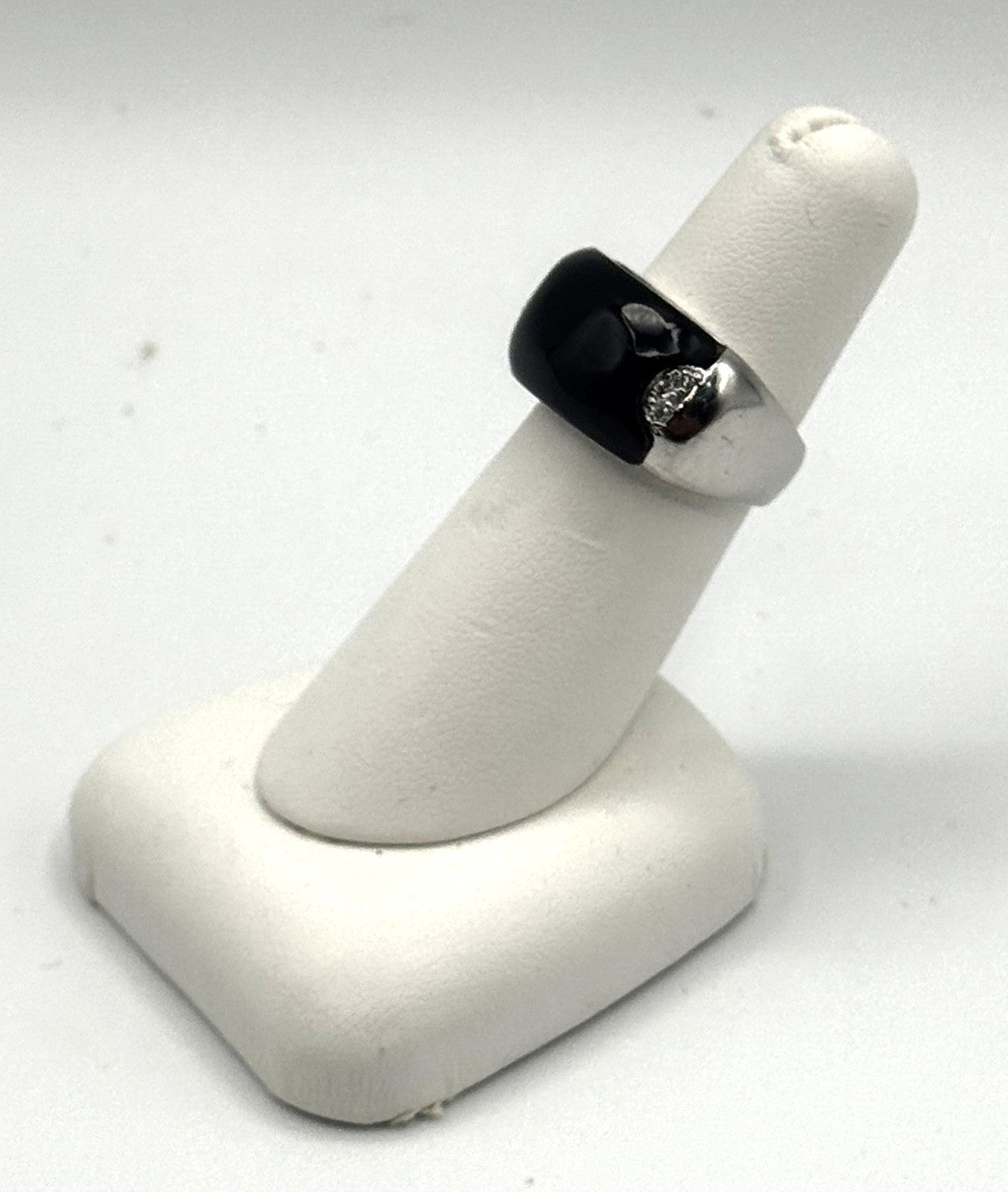 Sterling Silver Black Onyx-Style Statement Ring | Size 6.5