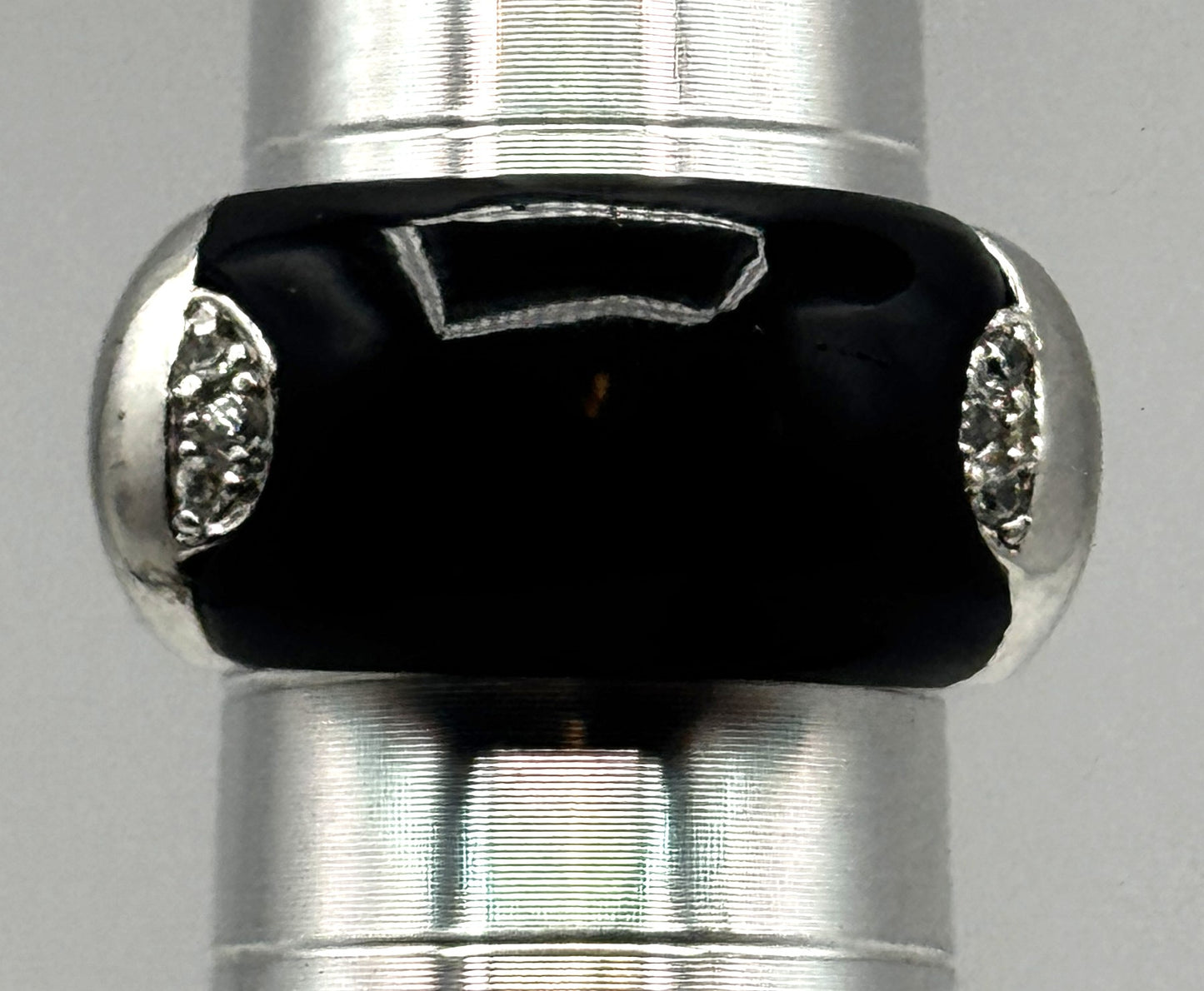 Sterling Silver Black Onyx-Style Statement Ring | Size 6.5