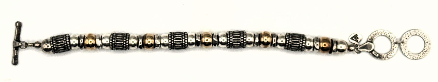 Sterling Silver & Gold Beaded Silpada Toggle Bracelet