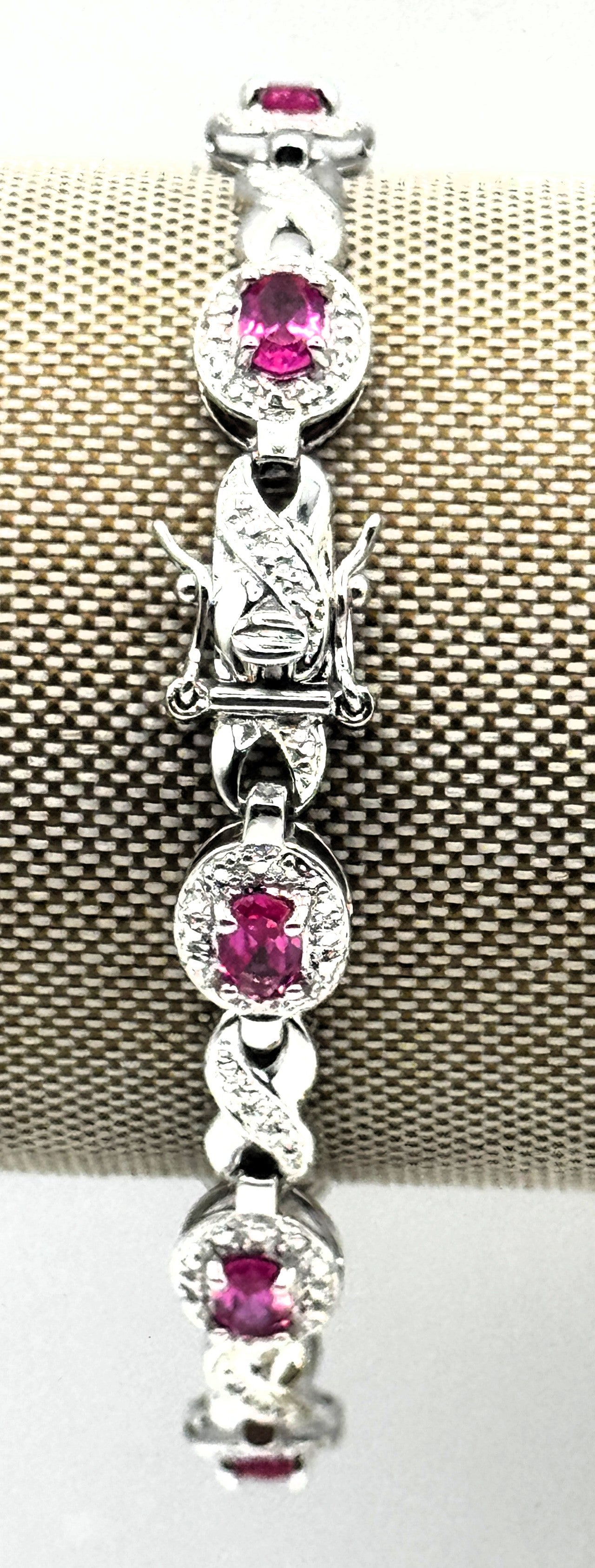 Sterling Silver CZ & Pink Gemstone Tennis Bracelet