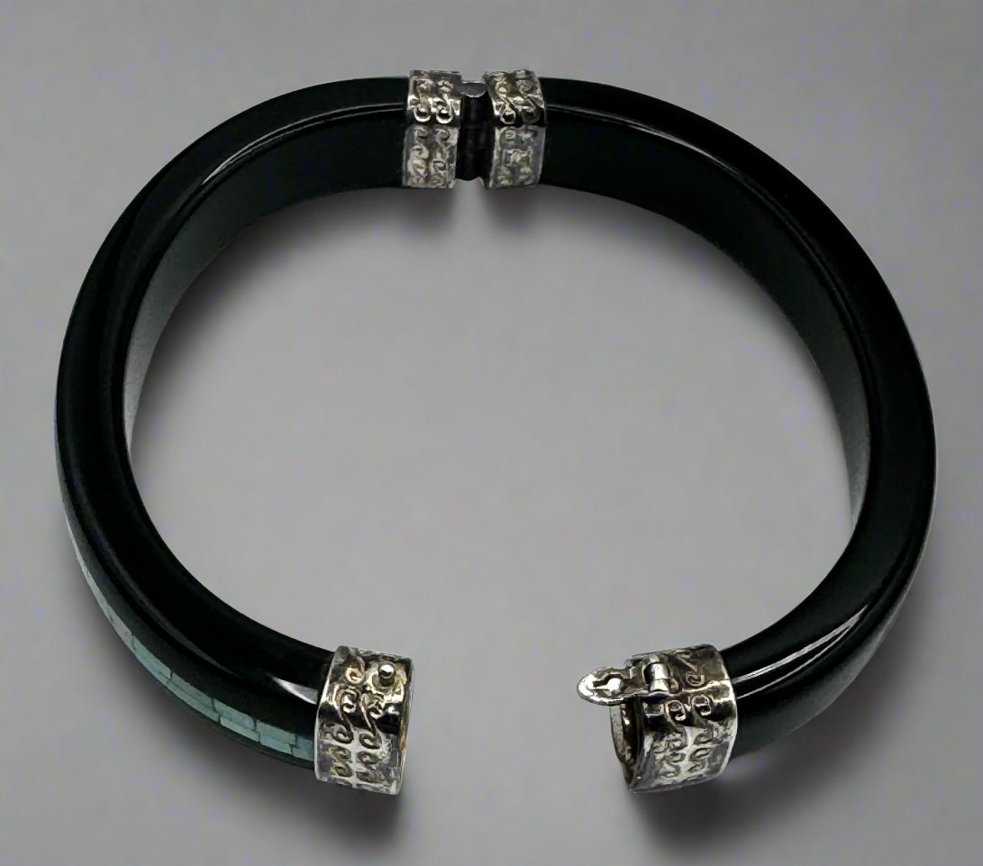 Jay King DTR Sterling Silver Black Bangle with Turquoise Inlay