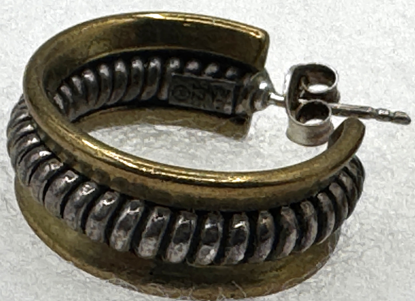 Sterling Silver & Brass Ribbed Hoop Earrings