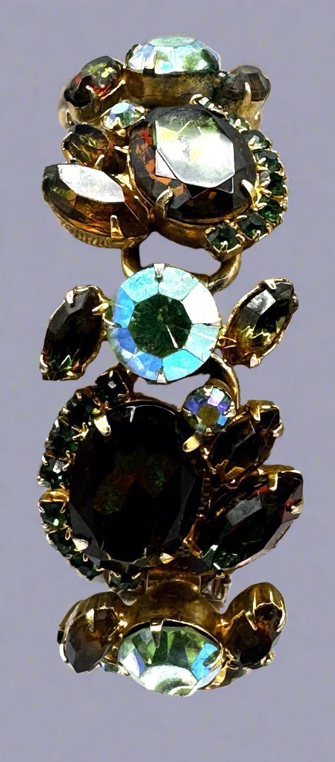 Vintage Juliana D&E Rhinestone Bracelet – Watermelon Heliotrope, Green & Amber