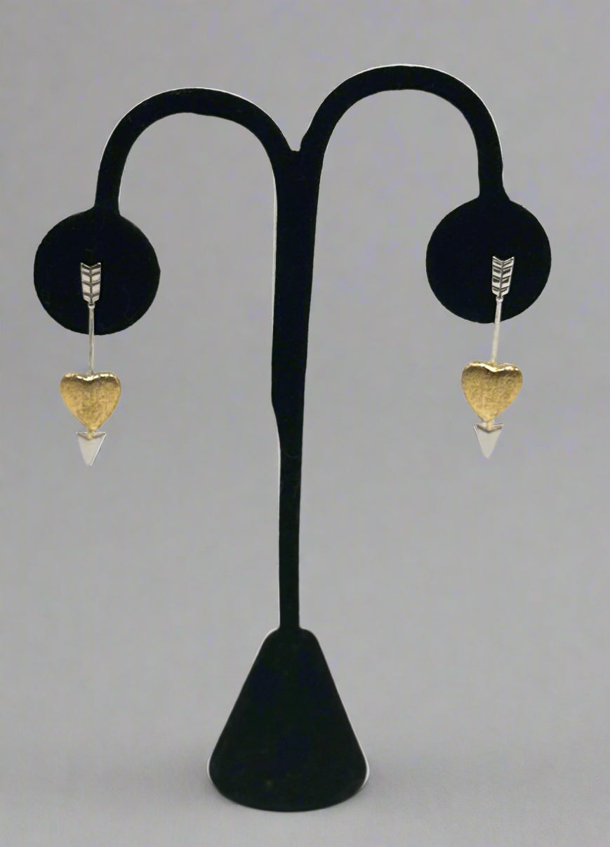 Sterling Silver & Gold-Tone Heart Arrow Dangle Earrings